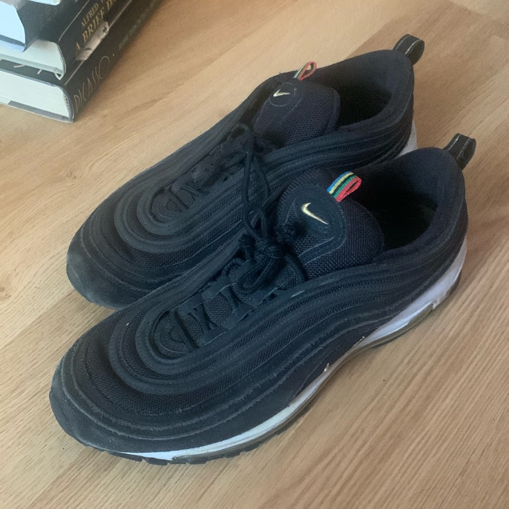 Awesome Nike Air Max 97’s Olympic Rings Black w/ white gold trim 4 colour rings